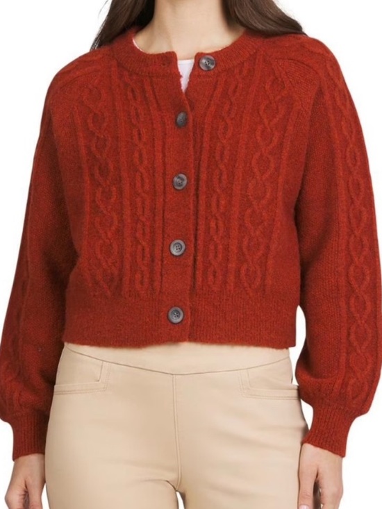 Chaps Sweaters - Chaps Rust Orange Cable-Knit Button Cardigan Women’s Medium